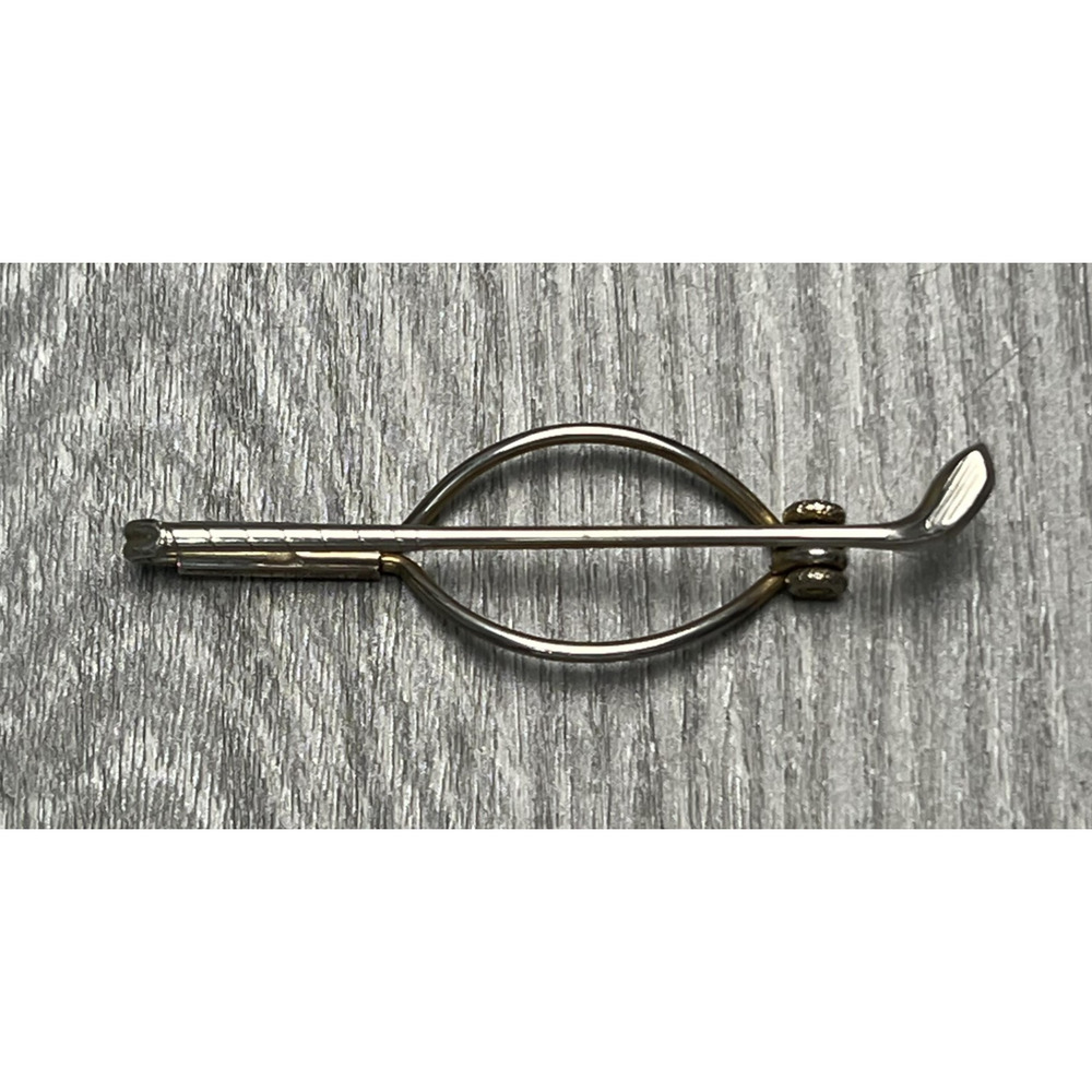 Vintage Swank Golf Club Tie Clip Bar Silver Tone Oval Golf Ball Mens‎ Jewelry
